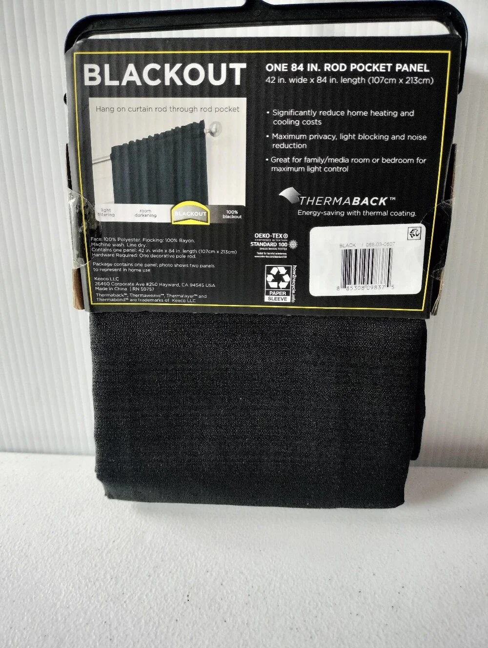 New Eclipse Blackout Rod Pocket Curtain One Panel Black 42x84 Energy Saving